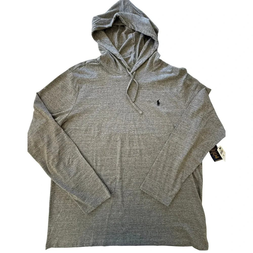 Polo Ralph Lauren Men's Jersey Hooded T-Shirt Gray Long Sleeve Hoodie Top New XL